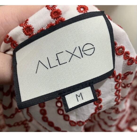 Alexis Micael Red White Eyelet Embroidered Off The Shoulder Bell Sleeve Top Med - Picture 4 of 16